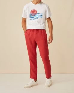 Pantalon Dante Rouge 100% Lin - Homme -Vêtements De Mode 2E230206 059 A