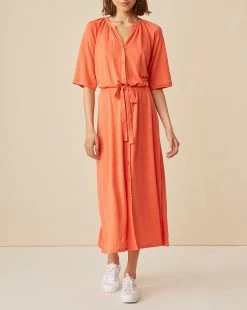 Robe Idalina Orange 100% Lin - Femme