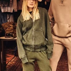 Sweatshirt Zip California Acid Dye Kaki - Mixte