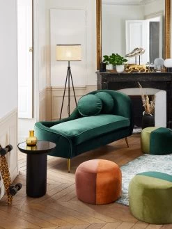 Méridienne En Velours Mila - Vert Forêt / Pieds Dorés