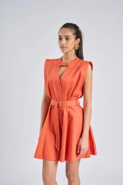 Robe Col Rond Orange