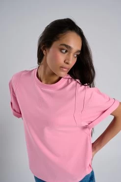 T-Shirt Droit Nervuré Rose