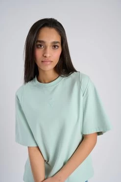 T-Shirt Droit Nervuré Vert -Vêtements De Mode NOMADIYA3388