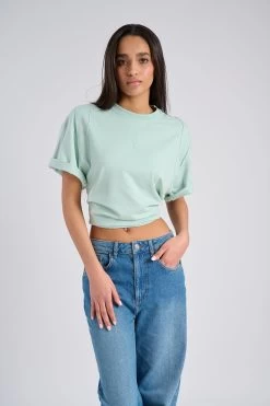 T-Shirt Droit Nervuré Vert -Vêtements De Mode NOMADIYA3400