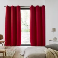 Lot De 2 Rideaux Occultants À Oeillets Blackout Rouge Vif