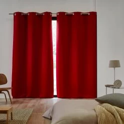 Lot De 2 Rideaux Occultants À Oeillets Blackout Rouge Vif -Vêtements De Mode Rideau occultant a oeillets BLACKOUT R10 3
