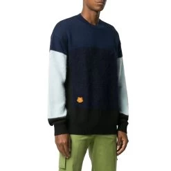 Tricot Kenzo Tiger Patch Colour-Block - Bleu - Homme