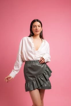 Jupe Simili Cuir Kaki