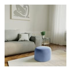 Pouf Rond En Velours Iris - Bicolore Bleu